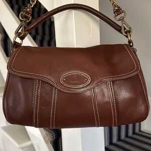 TALBOTS Classic Brown Leather Handbag with Detachable Shoulder Strap